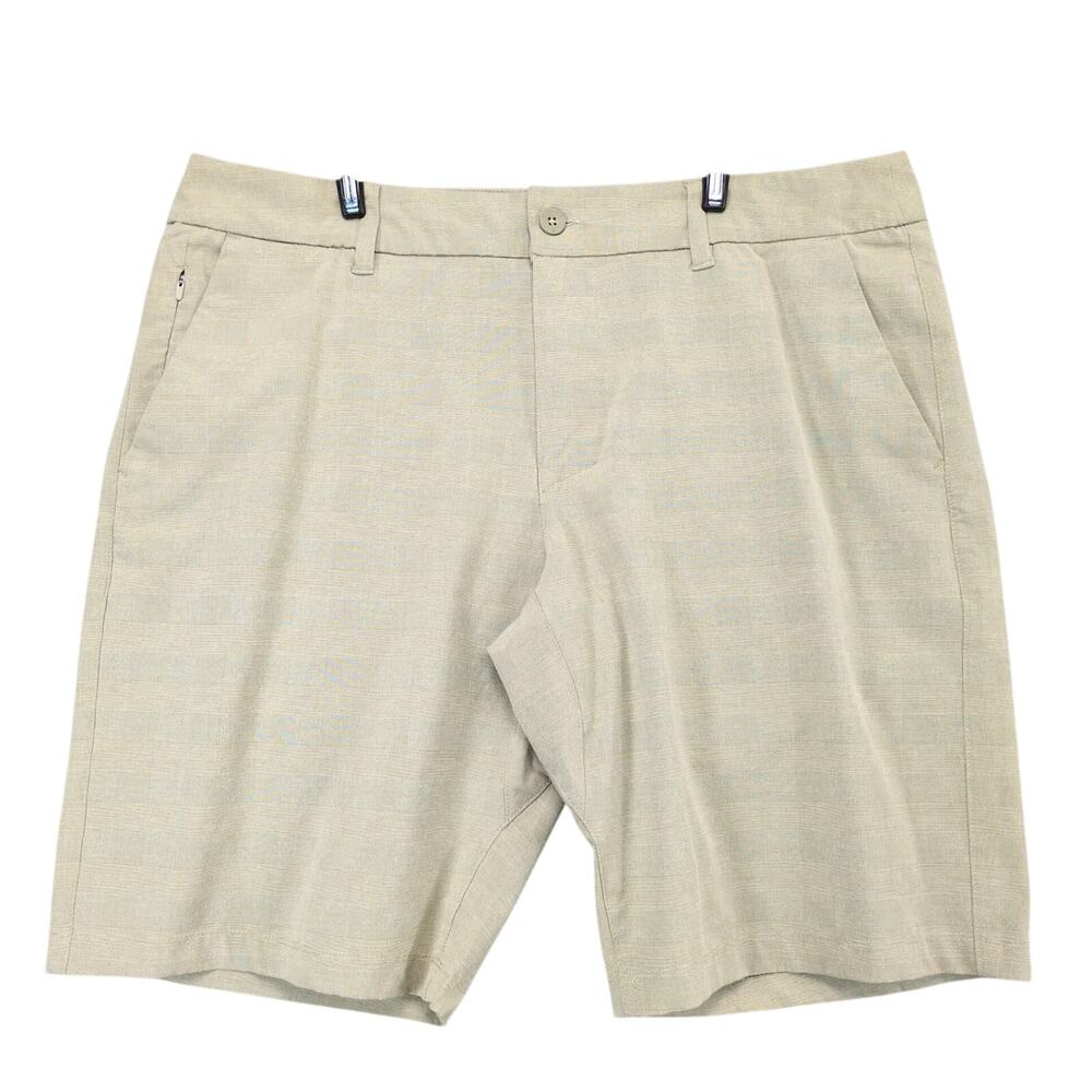 Hang Ten Tan Plaid Bermuda Shorts Men's 38x10.5" Lightweight Stretch Zip Pockets